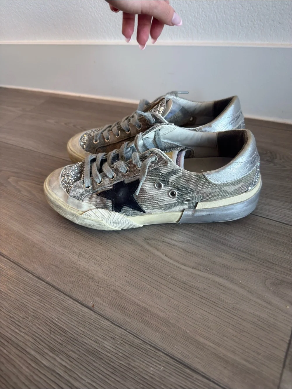 Golden Goose Silver Glitter Star-Accent Platform Sneakers